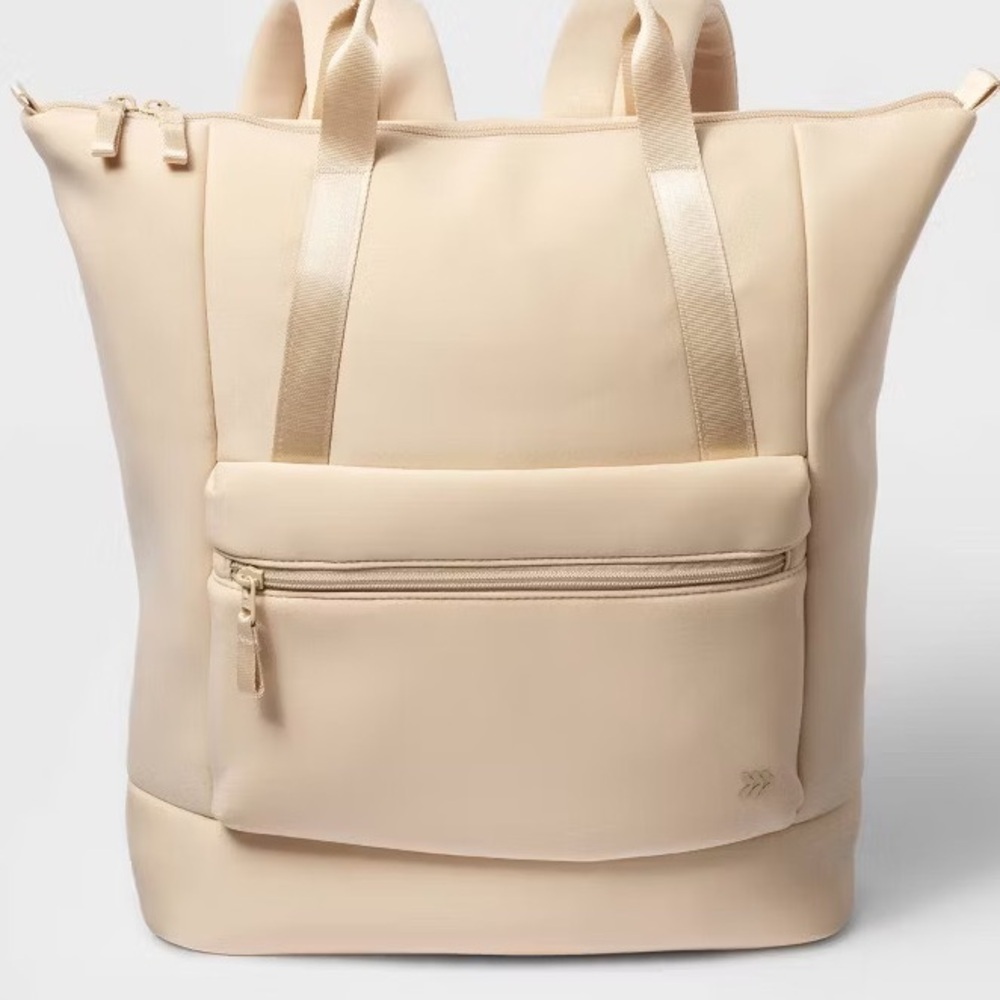 New Large Tote Backpack Travel Bag Faux Neoprene Cream All in Motion New Large - Picture 1 of 15